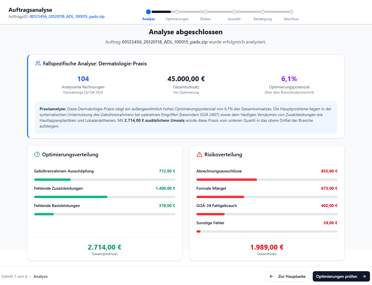 RechnungsProfi Analyseergebnisse Interface